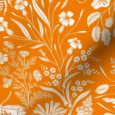 Wildflower Botanical Damask Pattern on orange