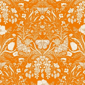 Wildflower Botanical Damask Pattern on orange