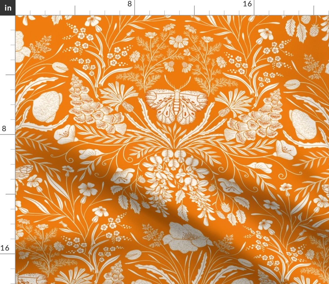 Wildflower Botanical Damask Pattern on orange