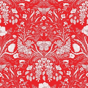 Wildflower Botanical Damask Pattern on red
