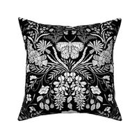 Wildflower Botanical Damask Pattern Dark Black and white