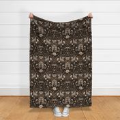 Wildflower Botanical Damask Pattern brown black neutrals