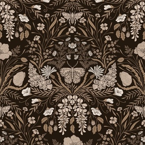 Wildflower Botanical Damask Pattern brown black neutrals