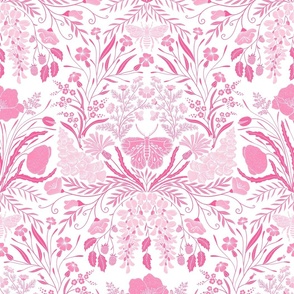 Wildflower Botanical Damask Pattern soft pink on light