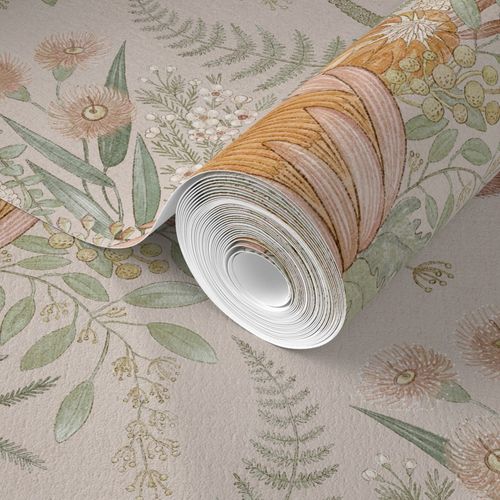 Boho Australian Blooms Damask (neutral) Wallpaper | Spoonflower