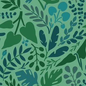 Green melody. Jungle leaves and plants.