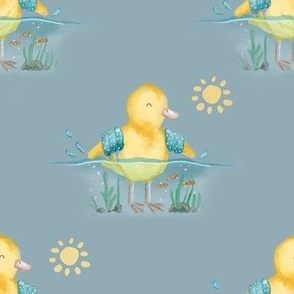 Yellow Duck Buddy Swimming Adventure Summer Sea Seaside Cute Baby Boy Watercolour
