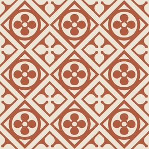 medieval tiles, flower and leaf, clay red