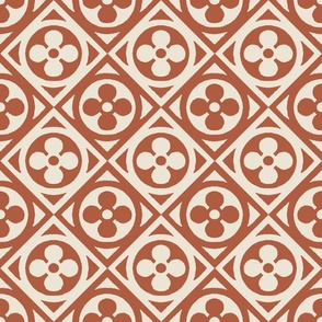 medieval tiles, flower, clay red