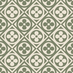 medieval tiles, flower, moss green