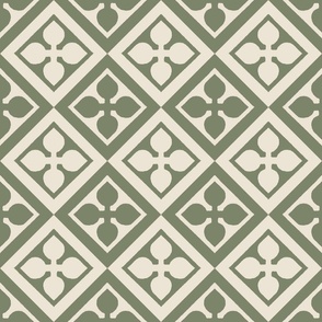 medieval tiles, leaf, moss green