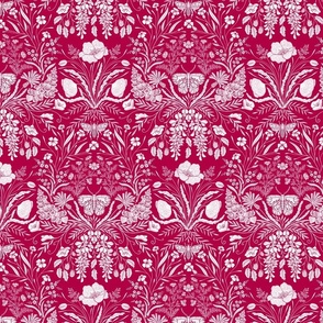 Wildflower Botanical Damask Pattern on hot pink Medium