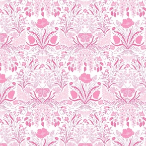 Wildflower Botanical Damask Pattern soft pink on light Medium