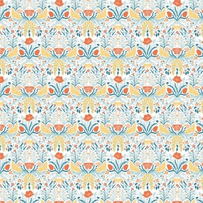 Wildflower Botanical Damask Pattern retro colors blue red yellow on light Small