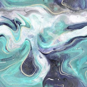Turquoise Marble Summer Seaside Liquid Paint Gold Abstract