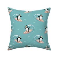 Puffins Surfing Turquoise Nautical Seaside Summer Beach