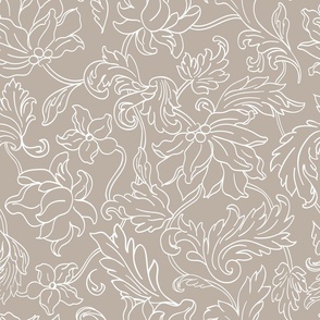 Neutral Botanical Taupe White Flourishes