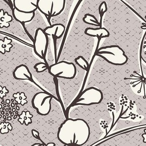 Gracelyn - Hand Drawn Botanical Floral Light Taupe Ivory Large Scale