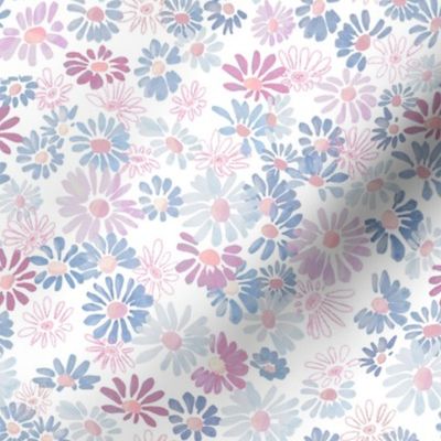 Daisies Florals Flowers Lilac Pink Blue White MED