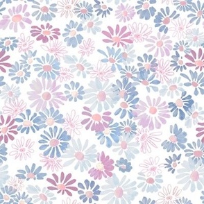 Daisies Florals Flowers Lilac Pink Blue White MED