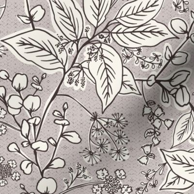 Gracelyn - Hand Drawn Botanical Floral Light Taupe Ivory Regular Scale