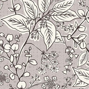 Gracelyn - Hand Drawn Botanical Floral Light Taupe Ivory Regular Scale