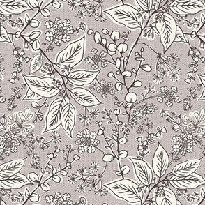 Gracelyn - Hand Drawn Botanical Floral Light Taupe Ivory Small Scale