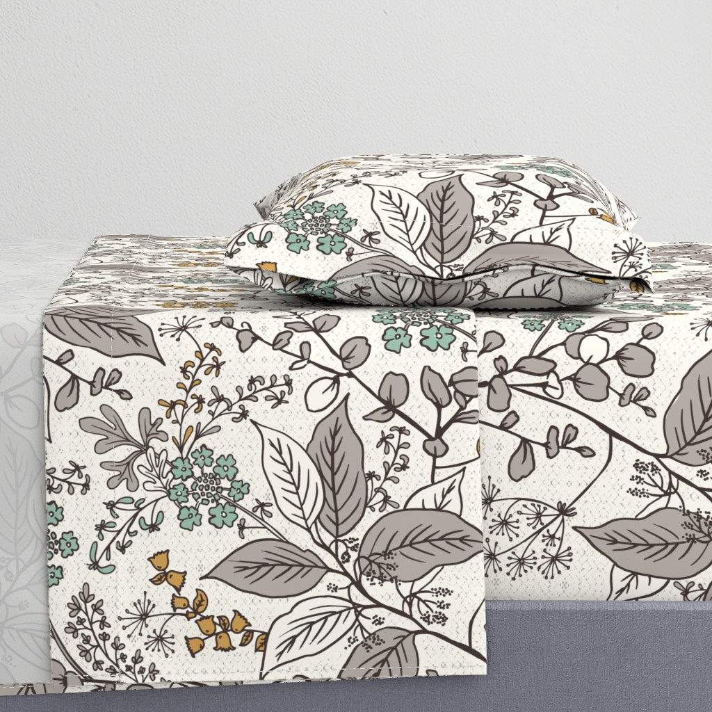 Gracelyn - Hand Drawn Botanical Floral Ivory Multi Neutral Large Scale