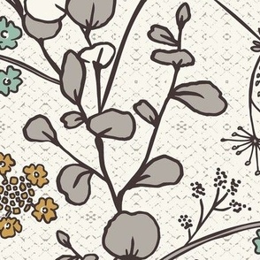 Gracelyn - Hand Drawn Botanical Floral Ivory Multi Neutral Large Scale