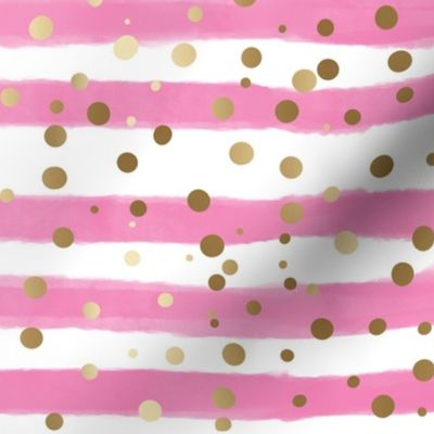 Pastel  Painted  Stripes and Gold Dots in Pink