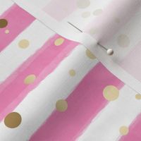 Pastel  Painted  Stripes and Gold Dots in Pink