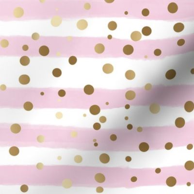 Pastel Stripes and Gold Dots in Pale Pink