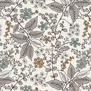 Gracelyn - Hand Drawn Botanical Floral Ivory Multi Neutral Small Scale