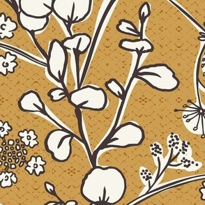Gracelyn - Hand Drawn Botanical Floral Goldenrod Yellow Ivory Large Scale