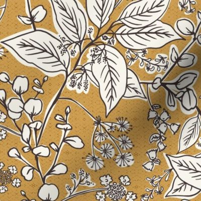 Gracelyn - Hand Drawn Botanical Floral Goldenrod Yellow Ivory Regular Scale