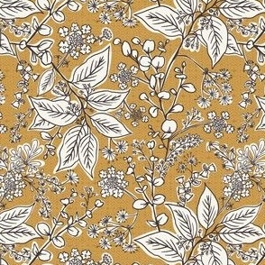 Gracelyn - Hand Drawn Botanical Floral Goldenrod Yellow Ivory Small Scale