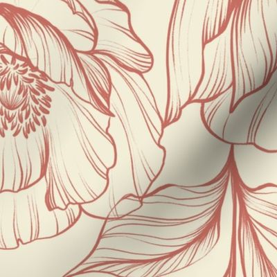 Large Scale Florals | Monochromatic Floral Drawings | Neutral Color