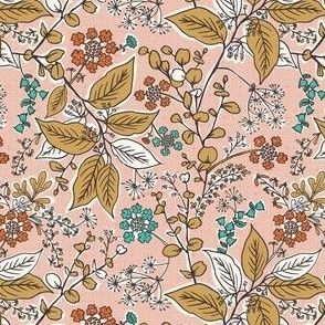 Gracelyn - Hand Drawn Botanical Floral Dusty Pink Multi Small Scale