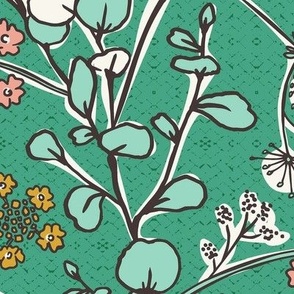 Gracelyn - Hand Drawn Botanical Floral Green Multi Large Scale