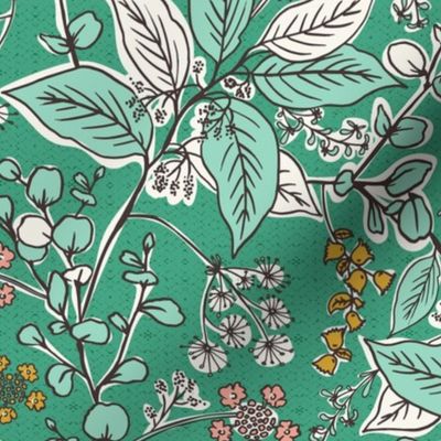 Gracelyn - Hand Drawn Botanical Floral Green Multi Regular Scale