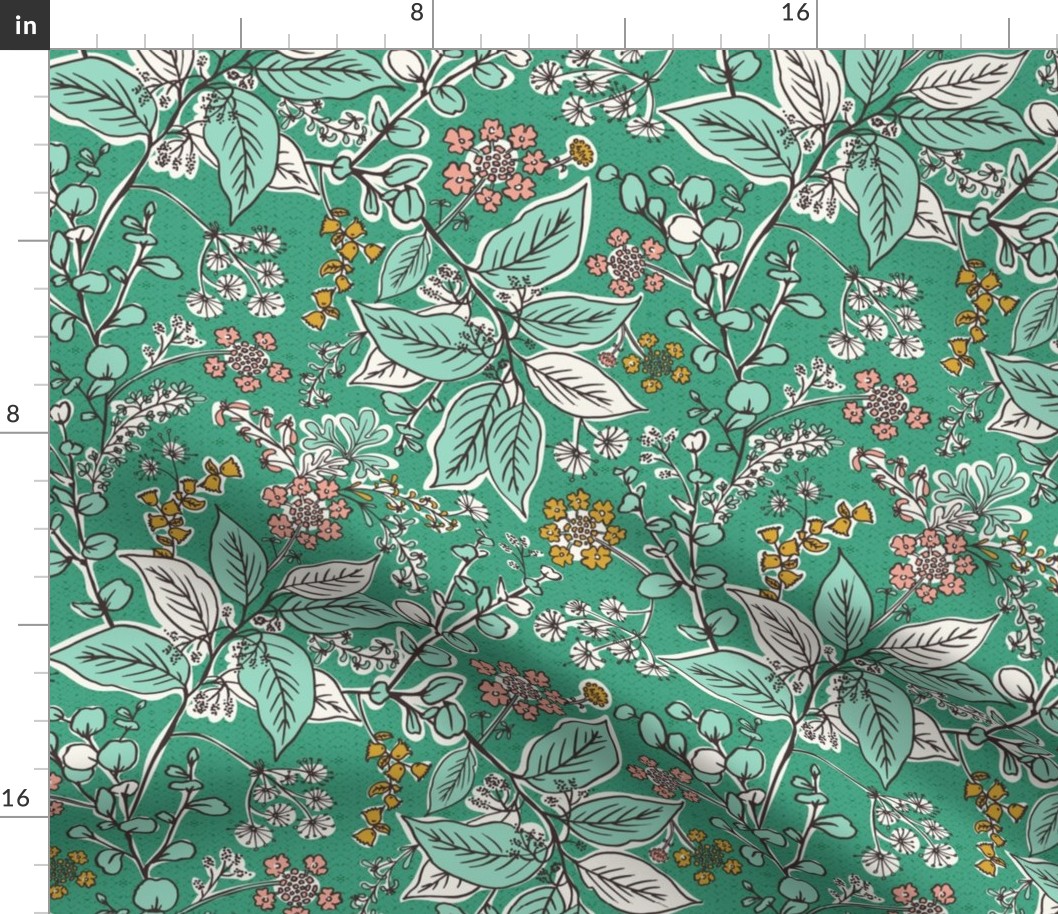 Gracelyn - Hand Drawn Botanical Floral Green Multi Regular Scale