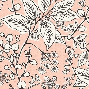 Gracelyn - Hand Drawn Botanical Floral Light Pink Ivory Regular Scale