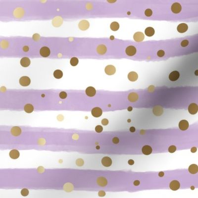 Pastel  Painted  Stripes and Gold Dots in Lilac 