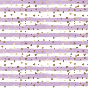 Pastel  Painted  Stripes and Gold Dots in Lilac 
