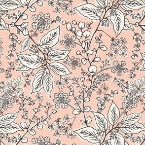 Gracelyn - Hand Drawn Botanical Floral Light Pink Ivory Small Scale