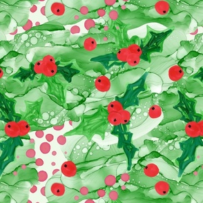 christmas abstract alcohol ink holly