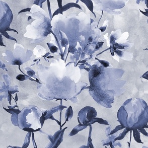 Bohoo-flowers - blue flowers - watercolor background - large scale