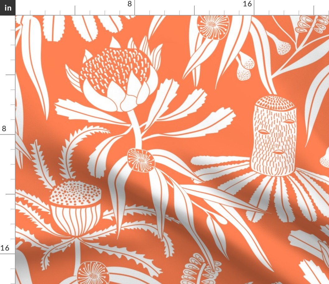 Banksia Floral Coral Orange Extra Large