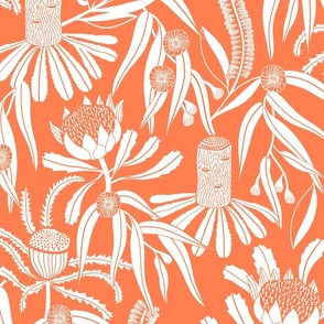 Banksia Floral Coral Orange Large