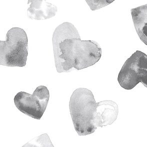 Water Colour Hearts - Black and White